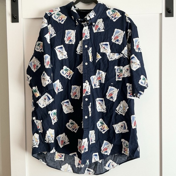 Vintage NAUTICA Shirt Sailing Boating Button Front Short Sleeve Mens‎ XL Vacay - Picture 1 of 4